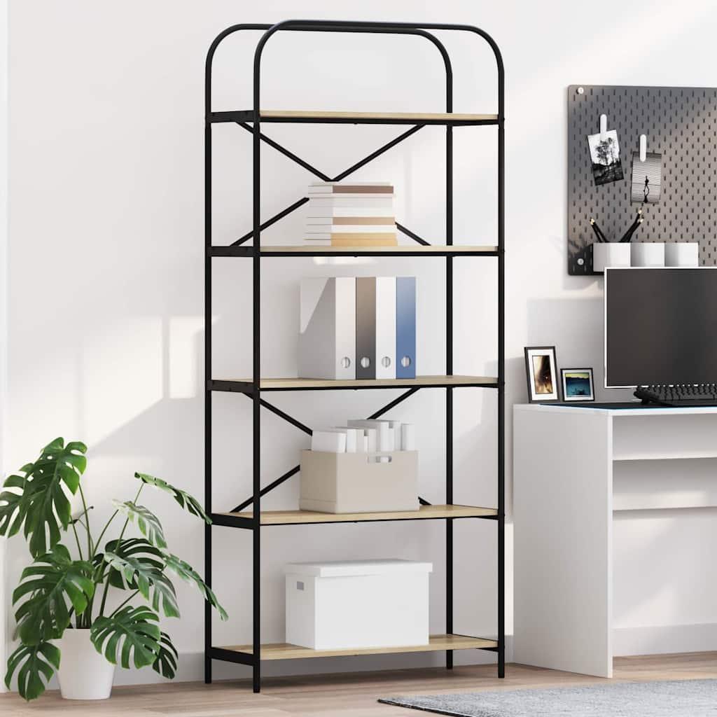 Bogreol i sonoma eg 80 × 30 × 183 cm - konstrueret træ, 5 hylder