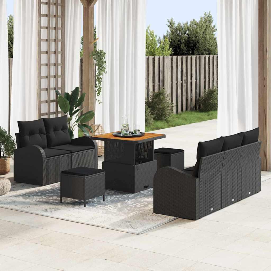 Havesofa Sæt med pude med opbevaring 8 stk Sort 80 x 80 x 71 cm