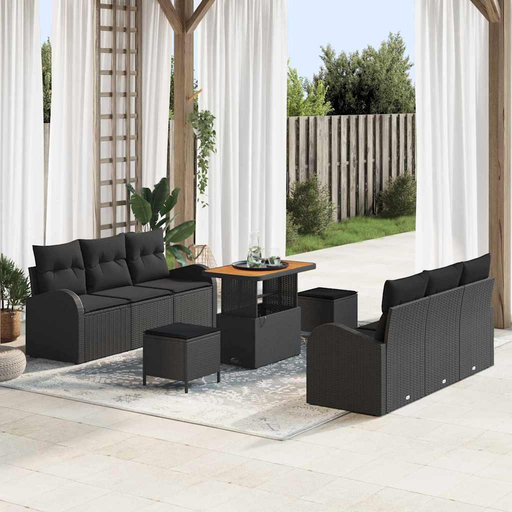 Havesofa Sæt med pude med opbevaring 9 stk Sort 90 x 55 x 71 cm