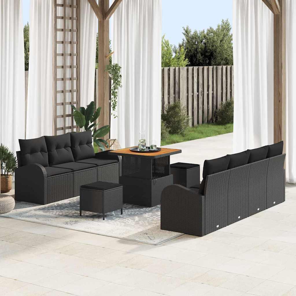 Havesofa Sæt med pude med pude 10 stk Sort 80 x 80 x 71 cm