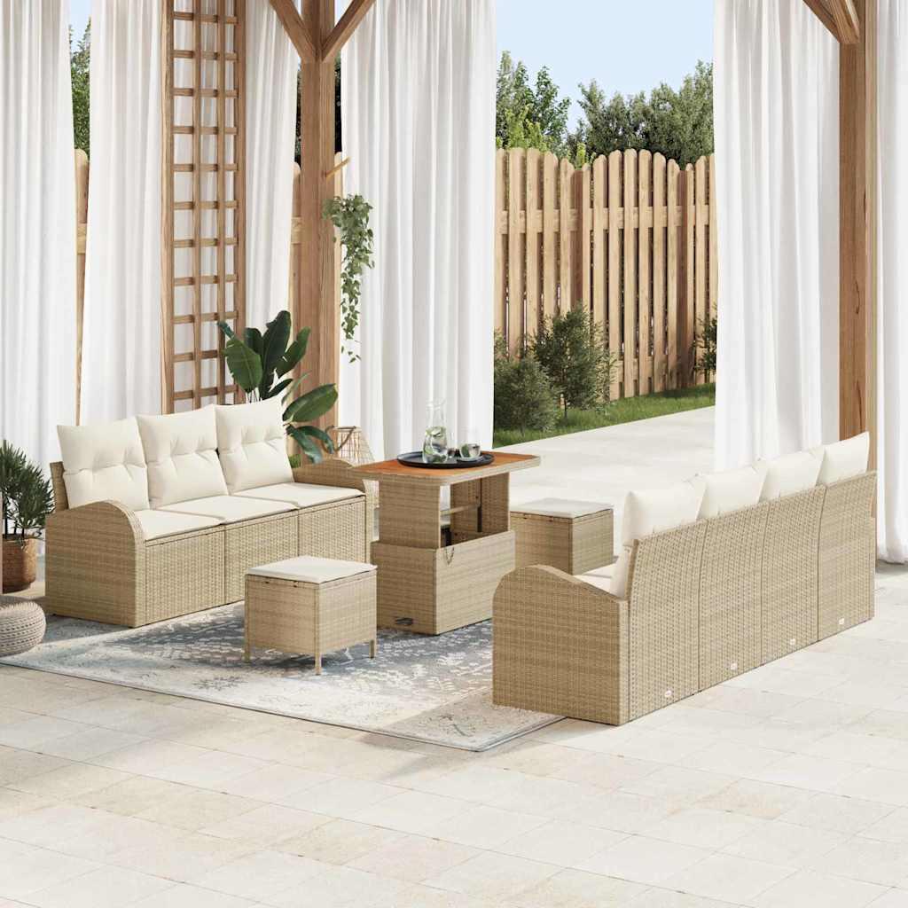Havesofa Sæt med pude 10 stk Beige og creme 90 x 55 x 71 cm