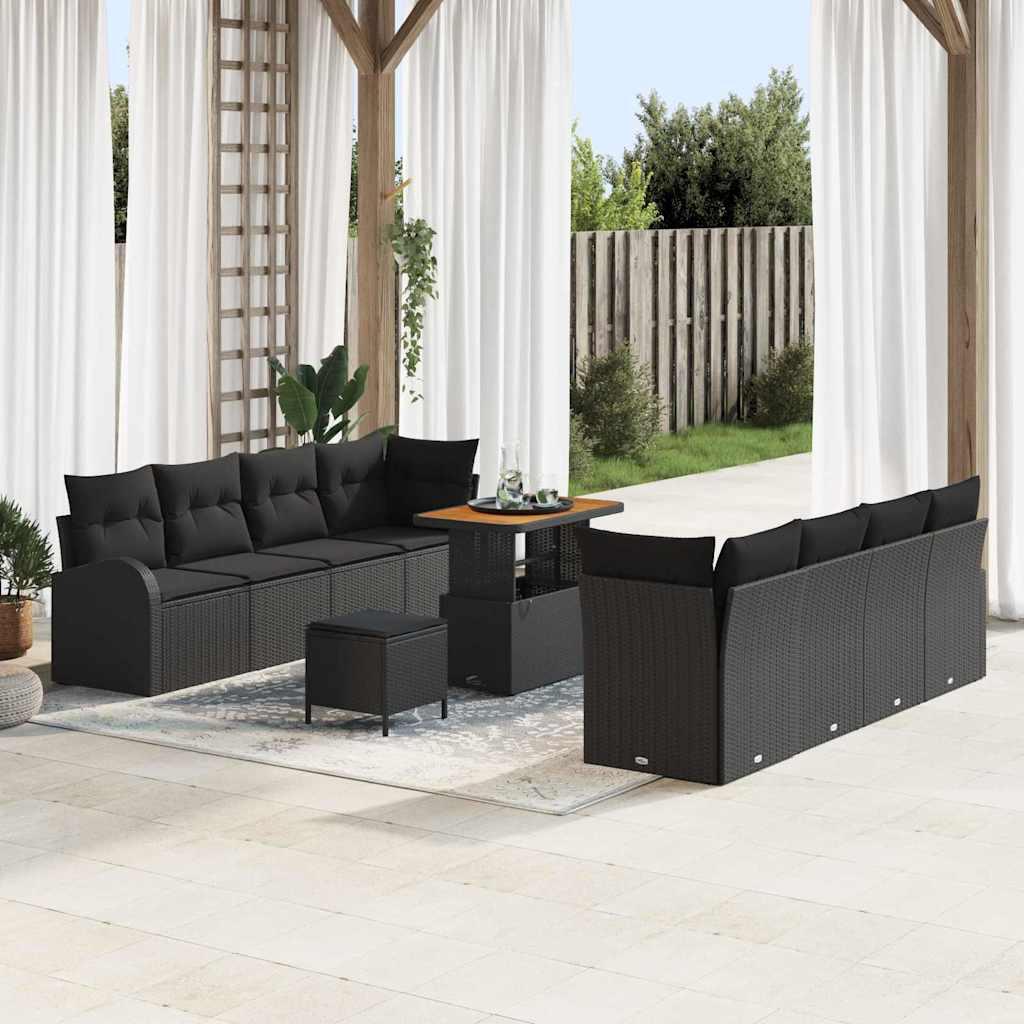 Havesofa Sæt med pude med pude 11 stk Sort 90 x 55 x 71 cm