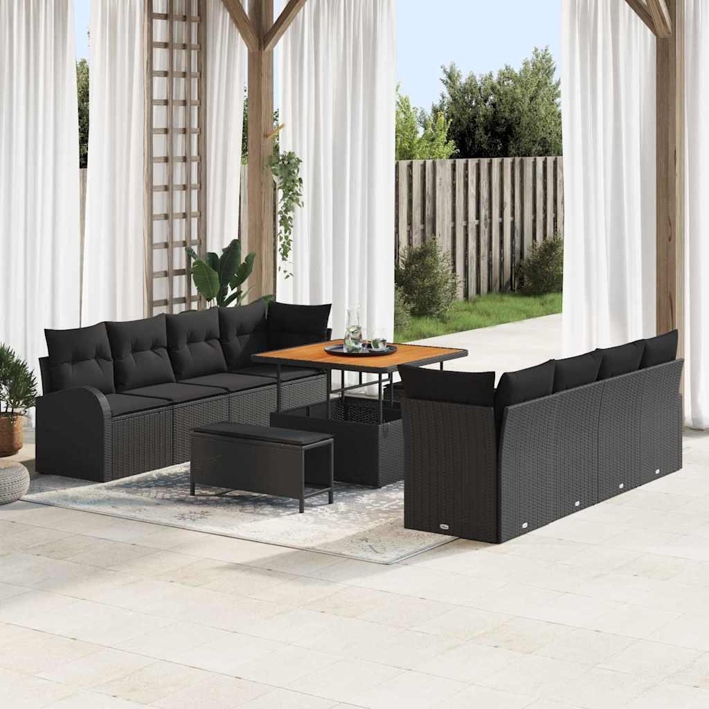 Havesofa Sæt med pude med pude 11 stk Sort 100 x 100 x 71 cm