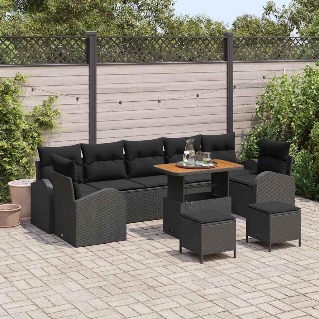 Havesofa Sæt med pude med pude 10 stk Sort 90 x 55 x 71 cm