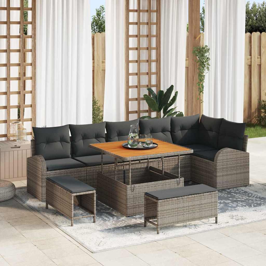 Havesofa Sæt med pude med pude 9 stk Grå 100 x 100 x 71 cm
