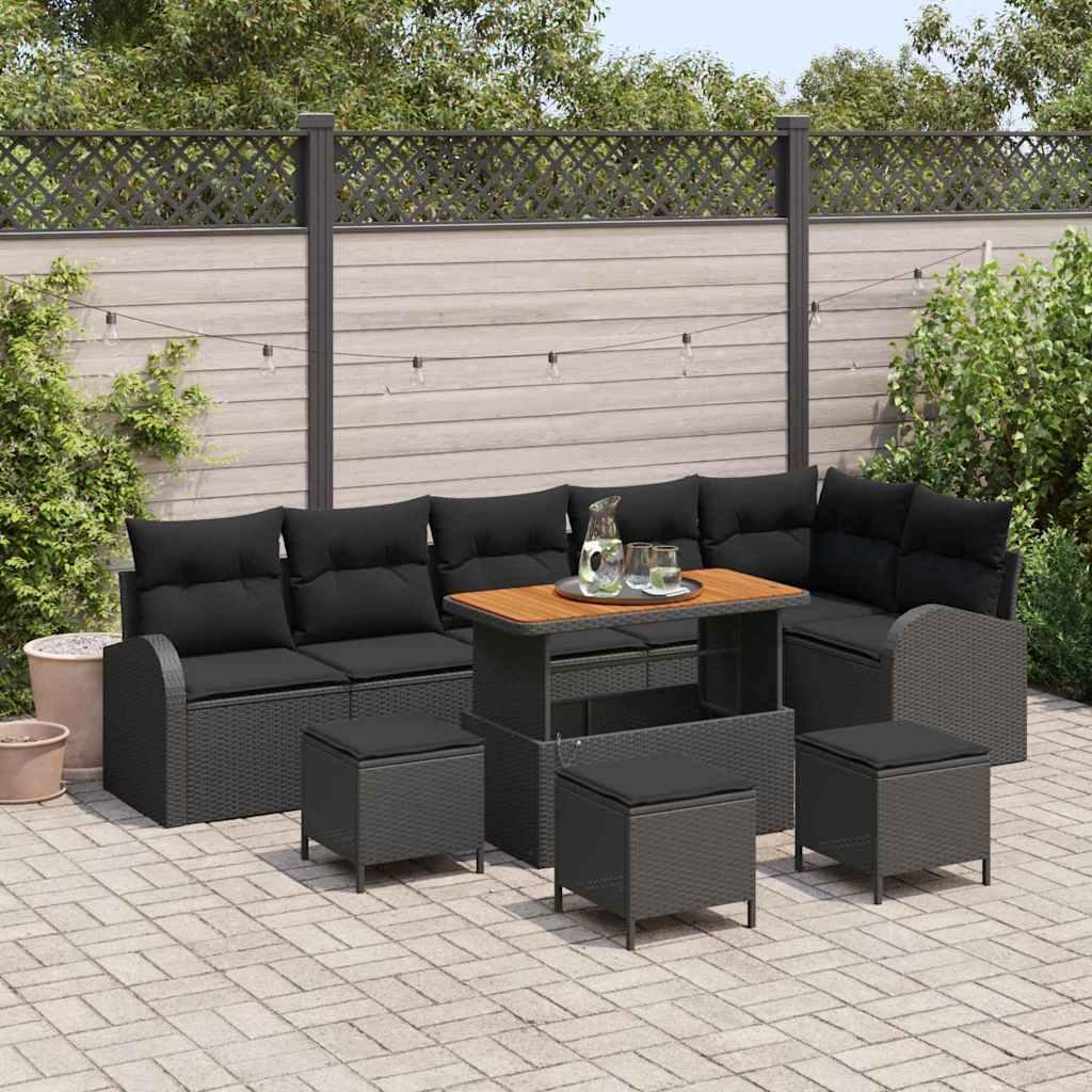 Havesofa Sæt med pude med pude 10 stk Sort 110 x 55 x 71 cm