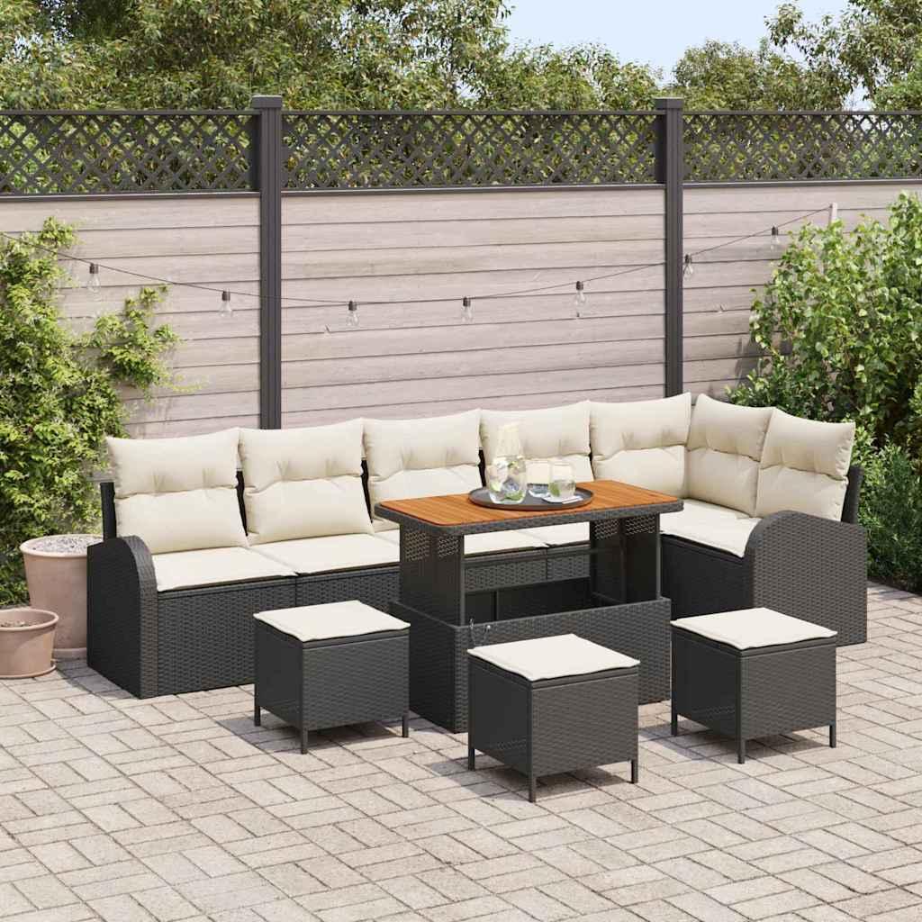 Havesofa Sæt med pude 10 stk Sort og Cream 110 x 55 x 71 cm