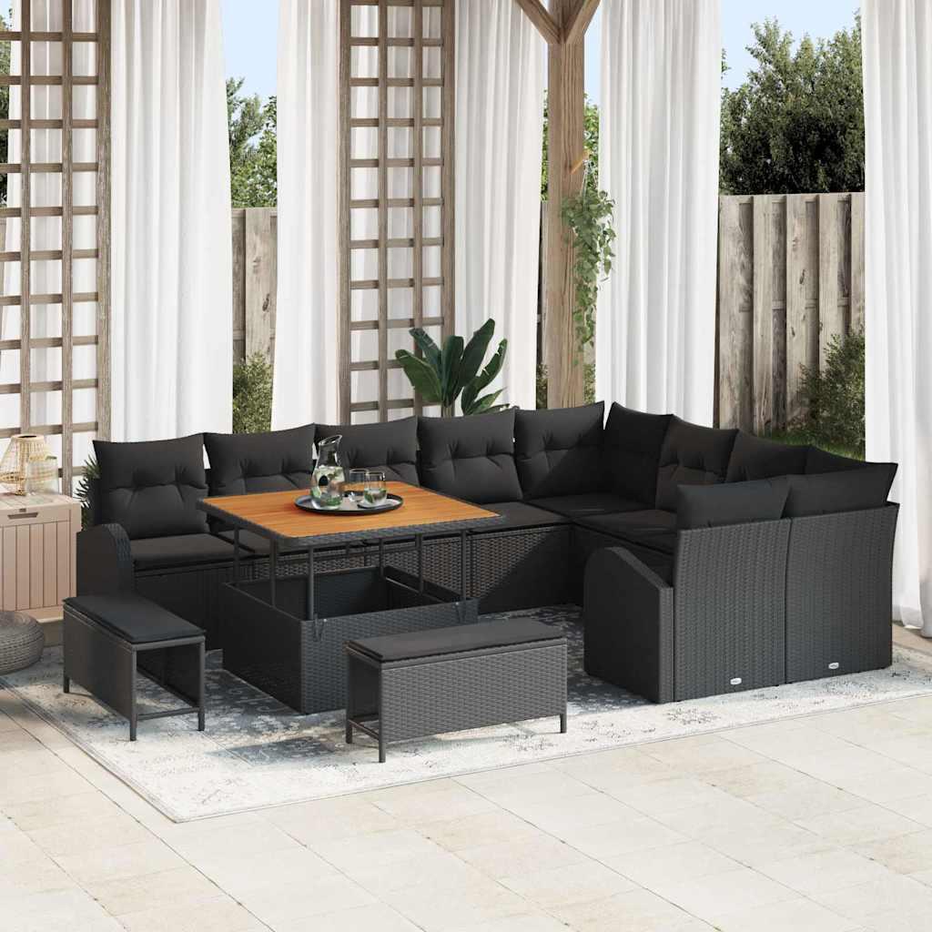 Havesofa Sæt med pude med pude 12 stk Sort 100 x 100 x 71 cm
