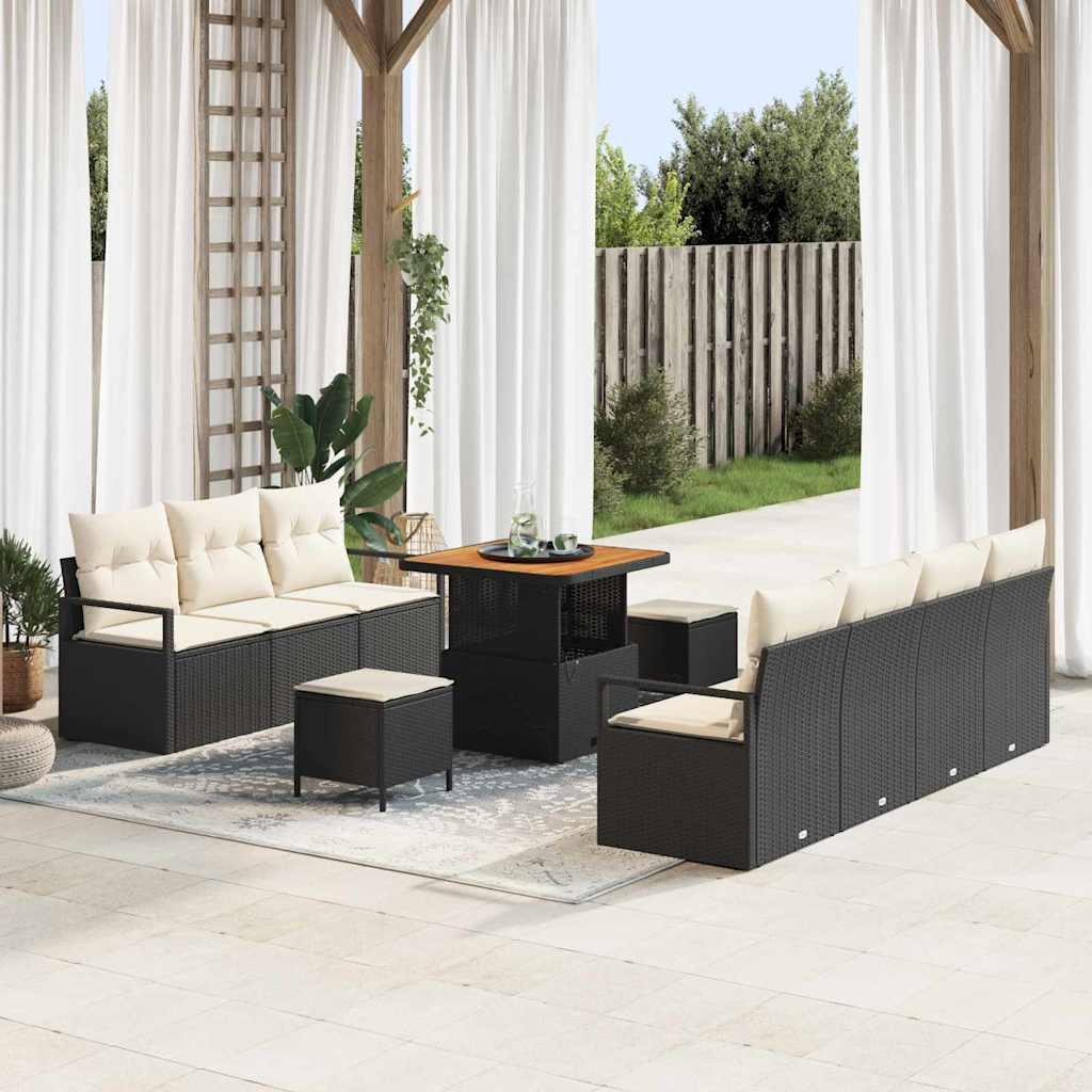 Havesofa Sæt med pude 10 stk Sort og Cream 80 x 80 x 71 cm