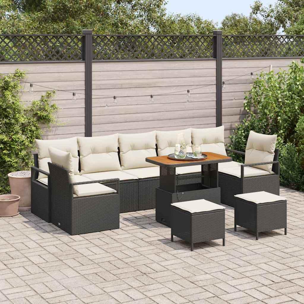 Havesofa Sæt med pude 10 stk Sort og Cream 90 x 55 x 71 cm