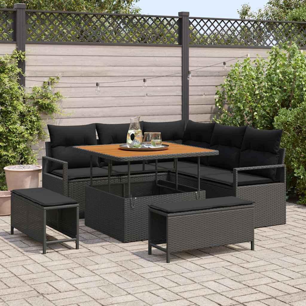 Havesofa Sæt med pude med pude 8 stk Sort 100 x 100 x 71 cm
