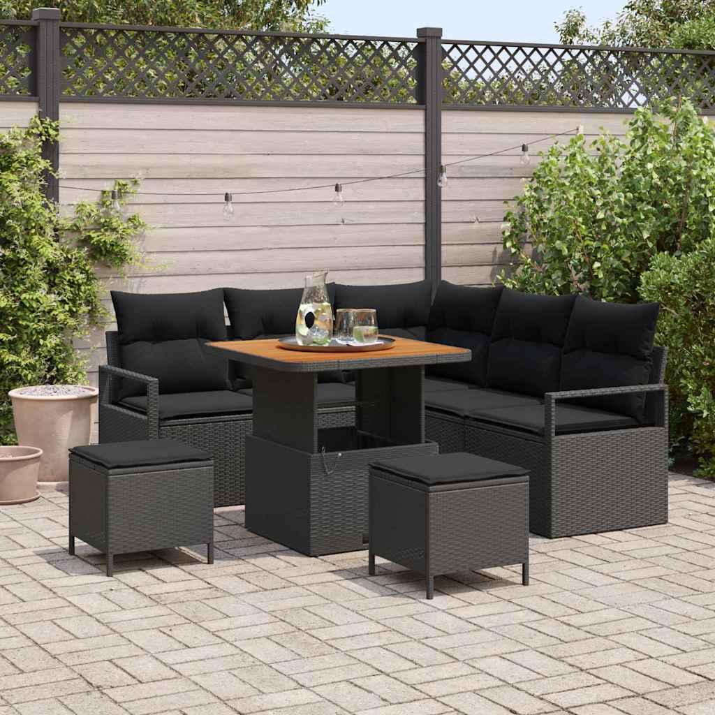 Havesofa Sæt med pude med opbevaring 8 stk Sort 80 x 80 x 71 cm