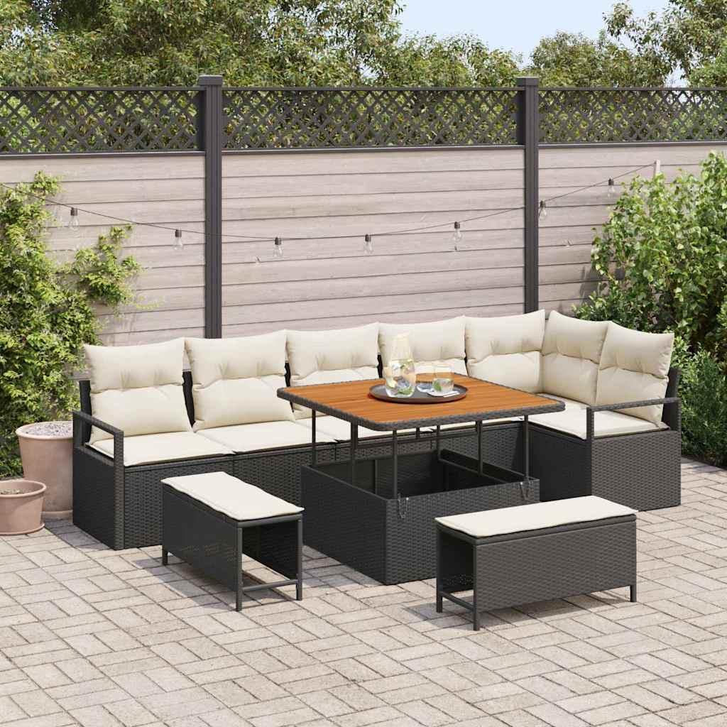 Havesofa Sæt med pude 9 stk Sort og Cream 100 x 100 x 71 cm