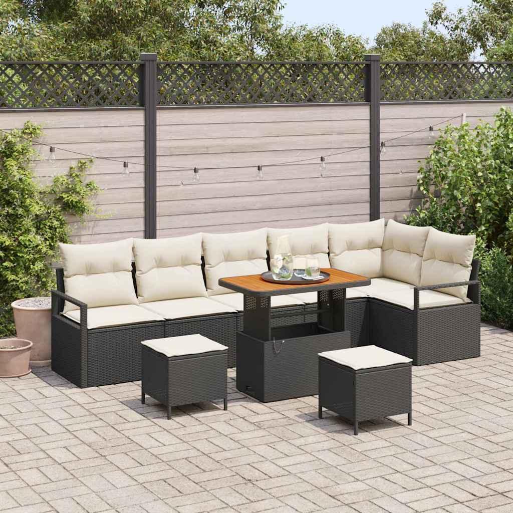 Havesofa Sæt med pude 9 stk Sort og Cream 90 x 55 x 71 cm