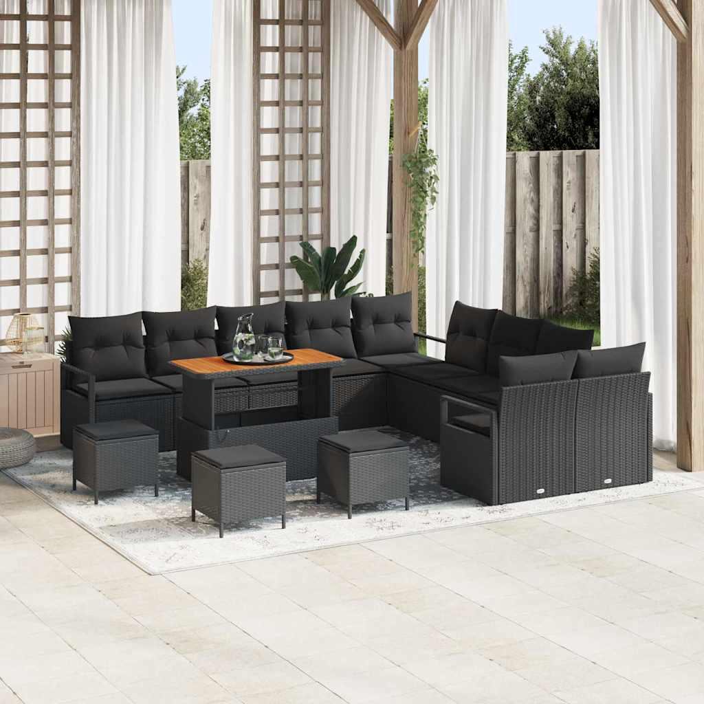 Havesofa Sæt med pude med pude 14 stk Sort 110 x 55 x 71 cm