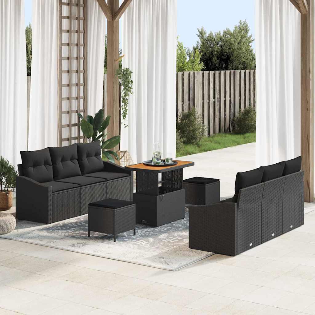 Havesofa Sæt med pude med opbevaring 9 stk Sort 90 x 55 x 71 cm
