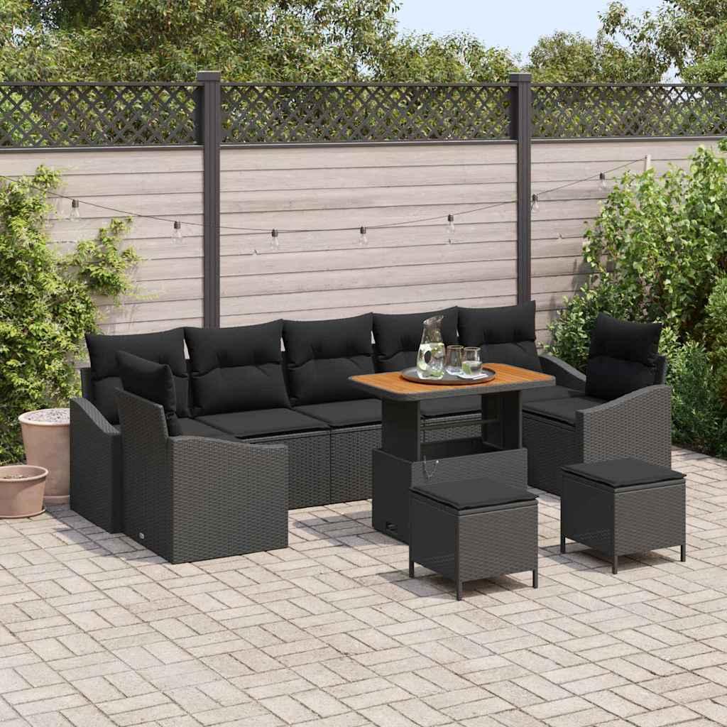 Havesofa Sæt med pude med pude 10 stk Sort 90 x 55 x 71 cm