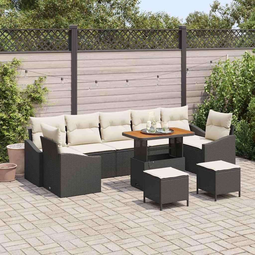 Havesofa Sæt Med Pude Med Opbevaring 10 Dele Poly Rattan - Sort / Cremehvid