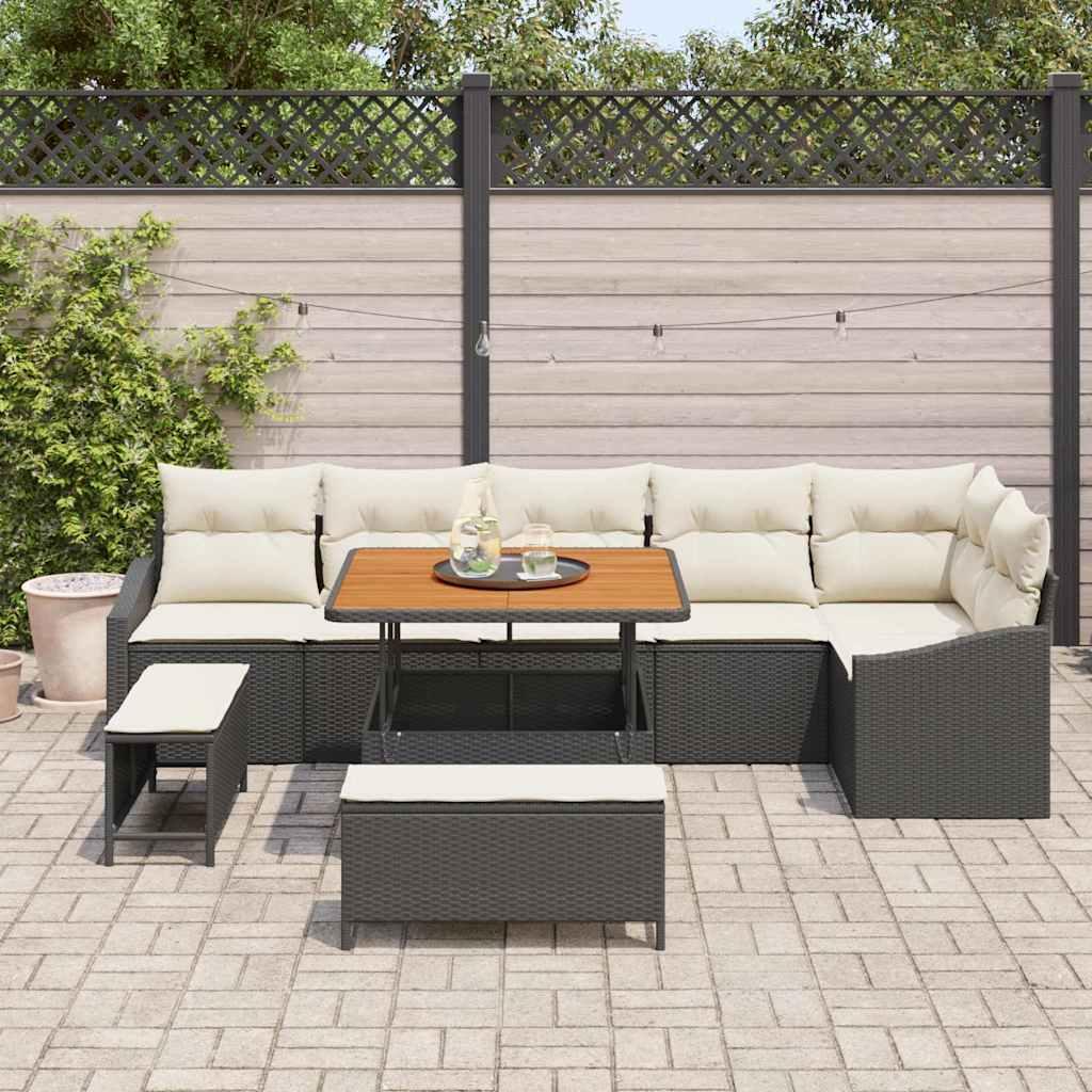 Havesofa Sæt med pude 9 stk Sort og Cream 100 x 100 x 71 cm