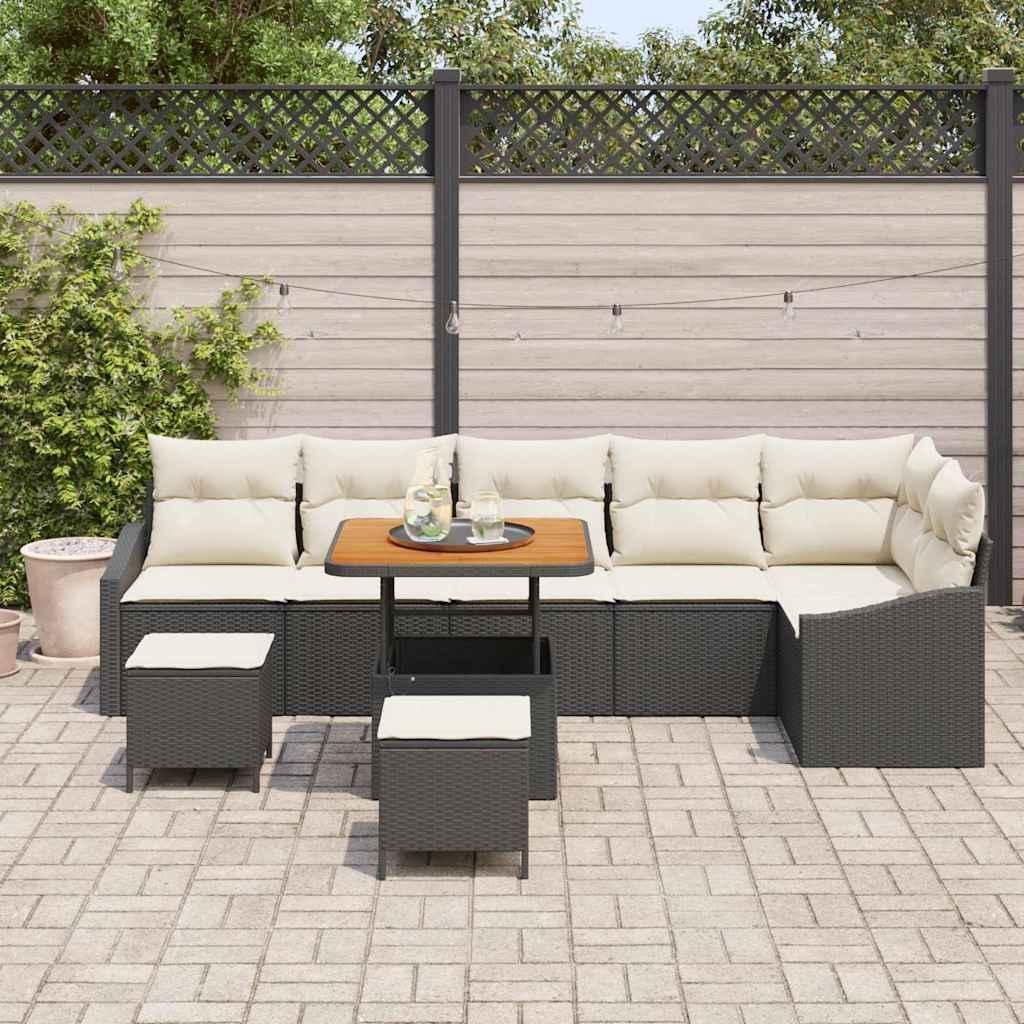 Havesofa Sæt med pude 9 stk Sort og Cream 80 x 80 x 71 cm