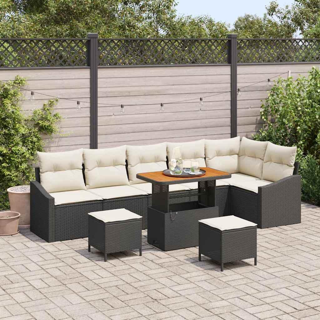 Havesofa Sæt med pude 9 stk Sort og Cream 90 x 55 x 71 cm
