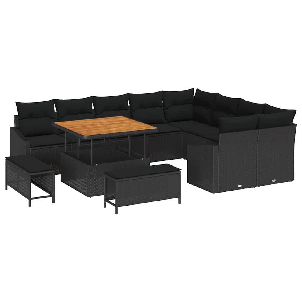 Havesofa Sæt med pude med pude 12 stk Sort 100 x 100 x 71 cm