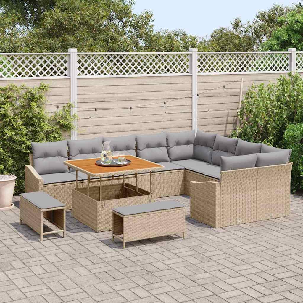 Havesofa Sæt med pude 12 stk Beige og lys grå 100 x 100 x 71 cm