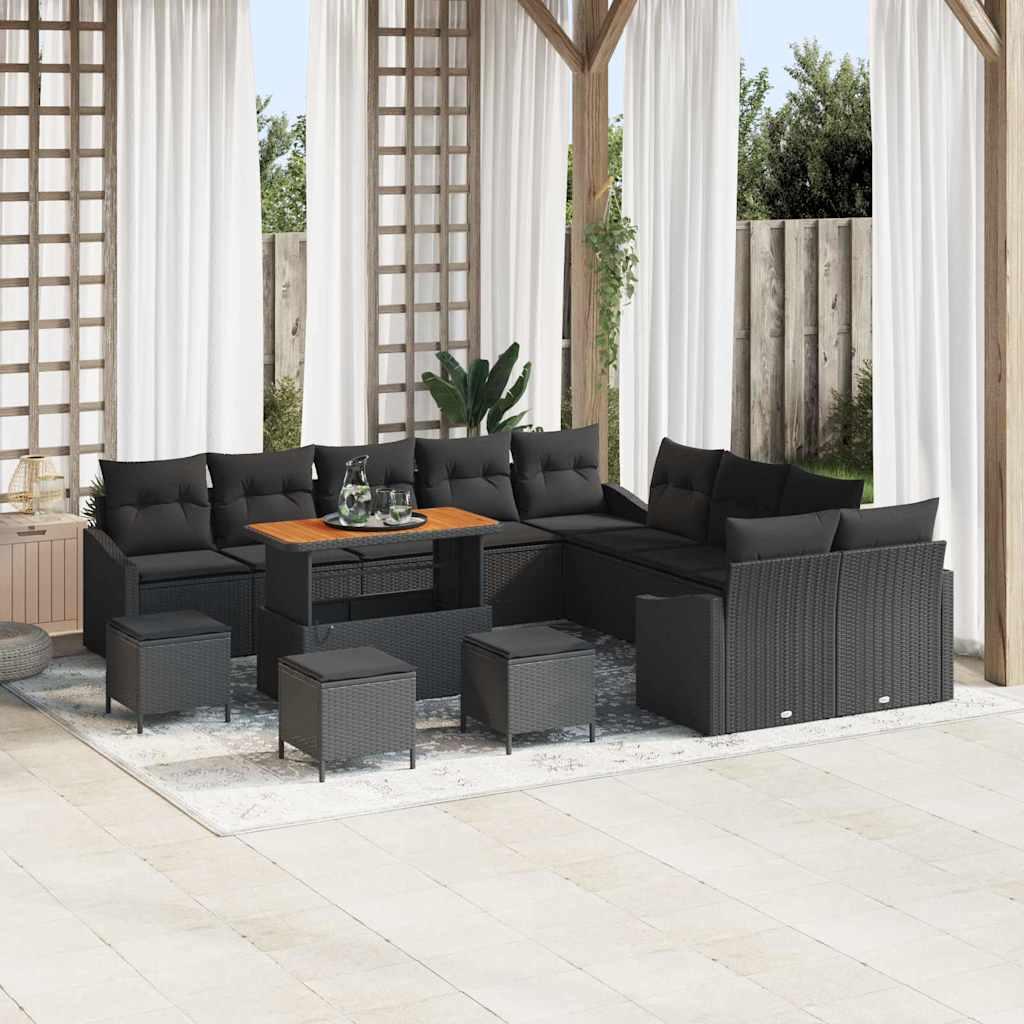 Havesofa Sæt med pude med pude 13 stk Sort 100 x 100 x 71 cm