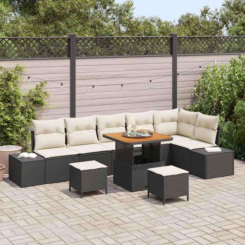 Havesofa Sæt med pude 9 stk Sort og Cream 80 x 80 x 71 cm