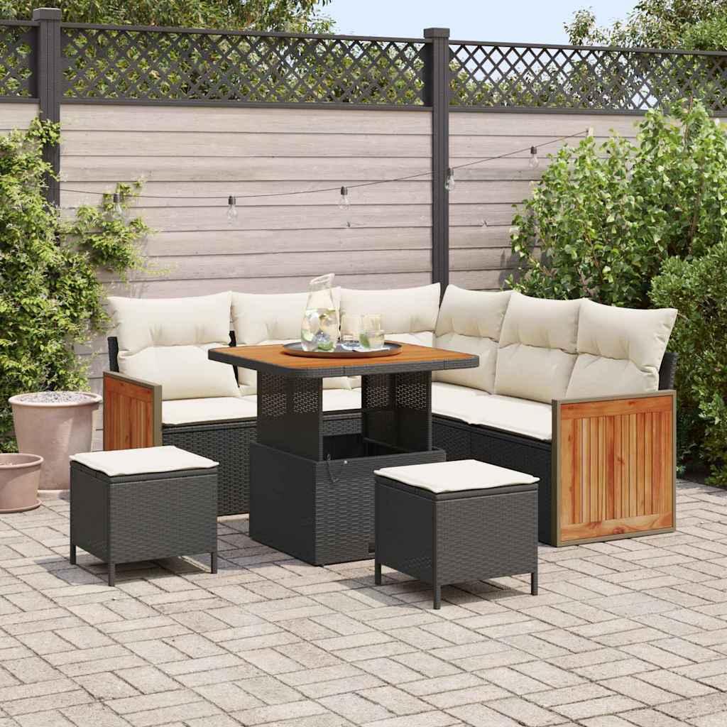 Havesofa Sæt 8 stk Sort og Cream 80 x 80 x 71 cm polyrattan