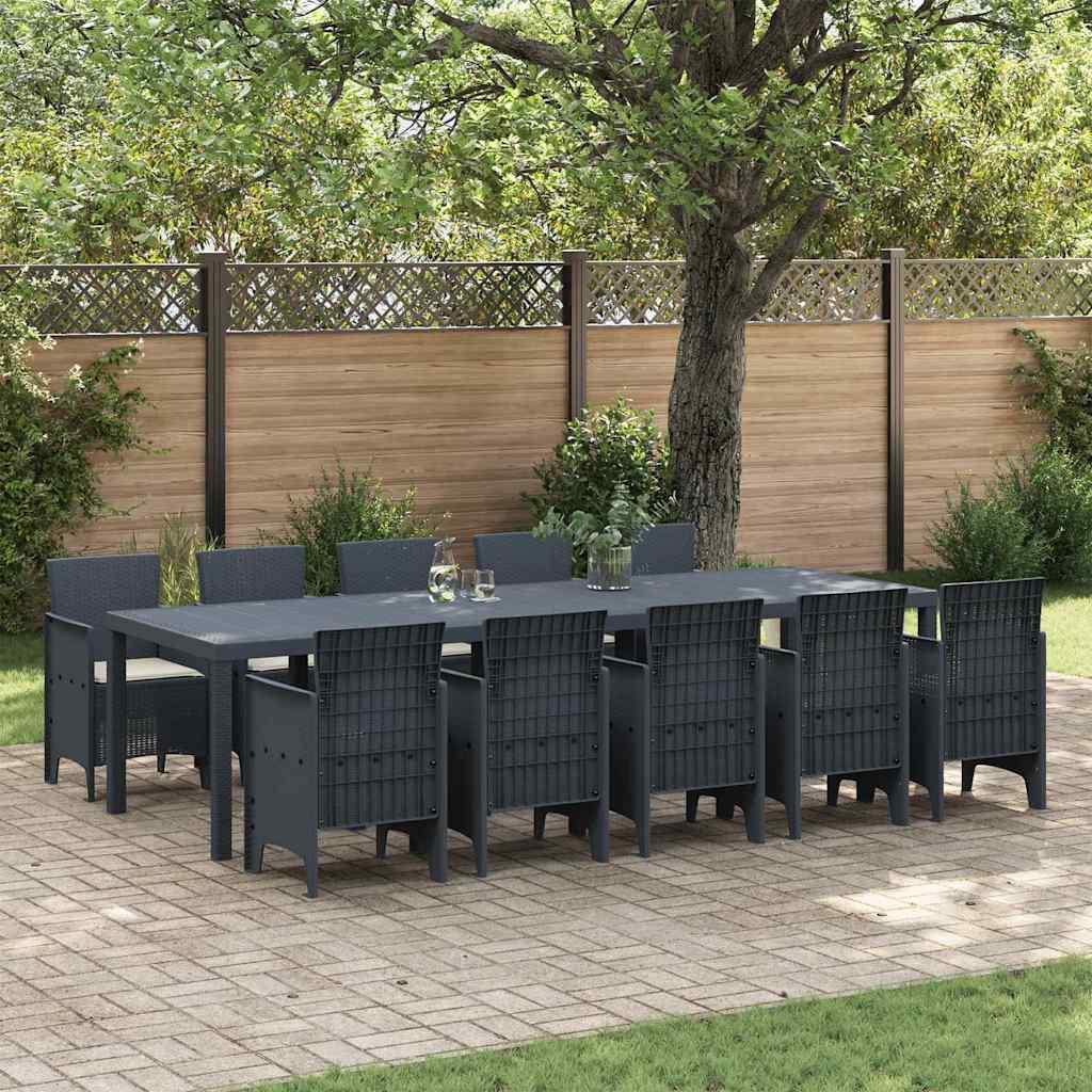 Have spisebordssæt 11 stk. i poly rattan - anthracite og creme