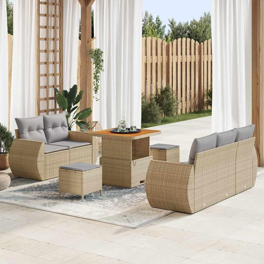 Havesofa SÃ¦t med pude 8 stk beige og lysegrÃ¥ 80 x 80 x 71 cm