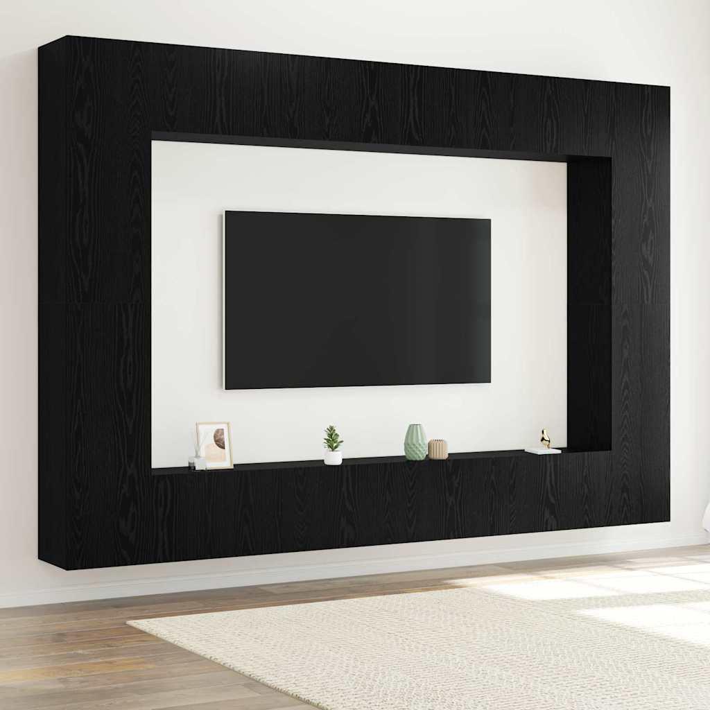 Tv-møbelsæt 8 Dele Sort Eg 100 X 30 X 30 Cm Konstrueret Træ