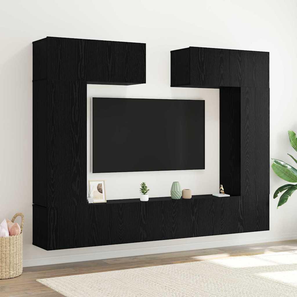 Tv-Møbelsæt 6 Dele Sort Eg 100 X 30 X 30 Cm Konstrueret Træ