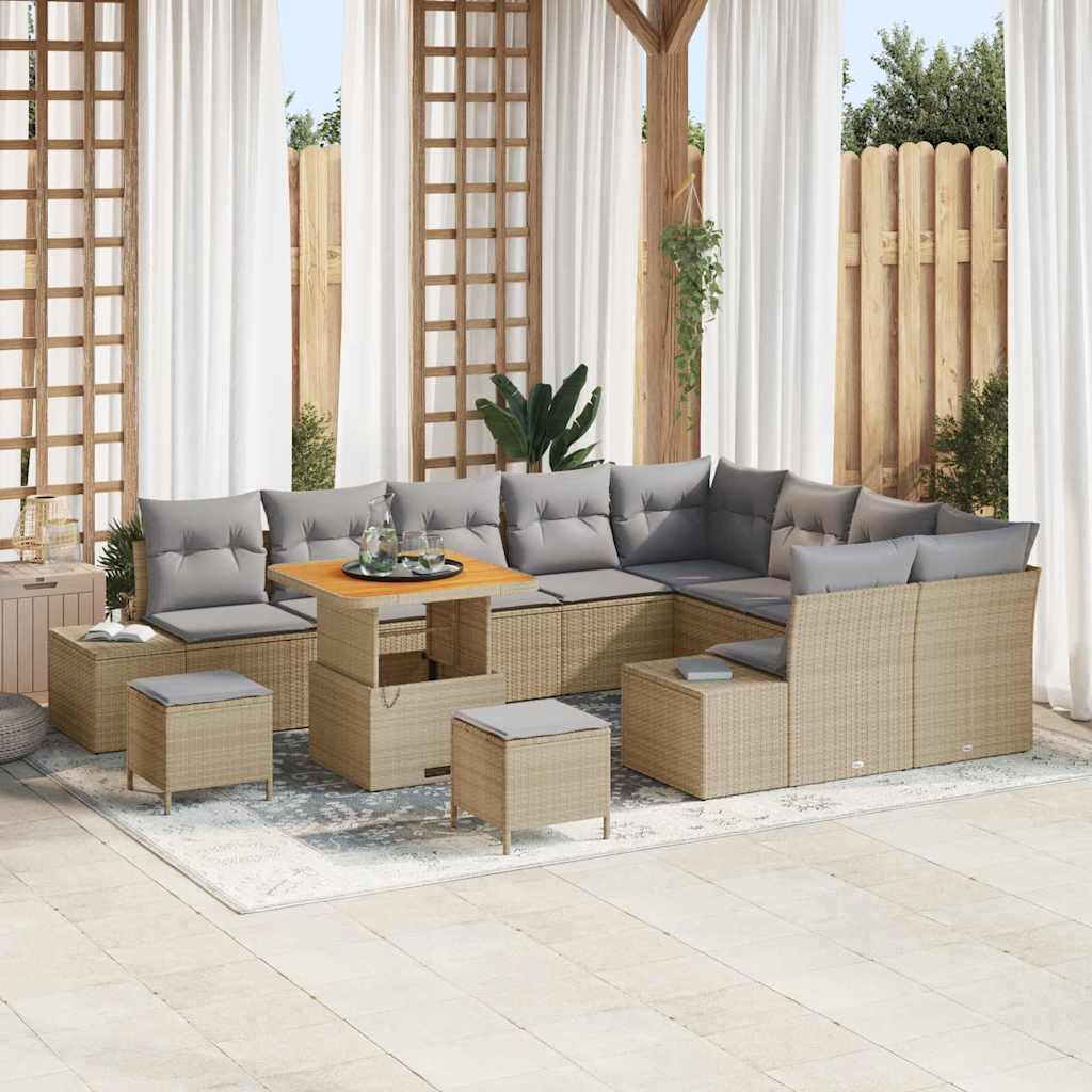 Havesofa Sæt med opbevaring 12 stk Beige Poly rattan