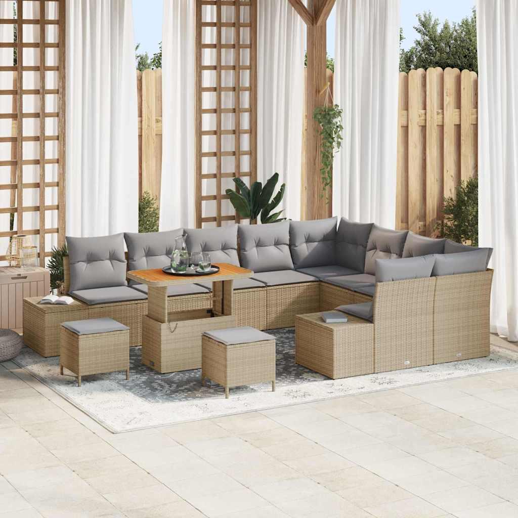 Havesofa Sæt med opbevaring 12 stk Beige Poly rattan
