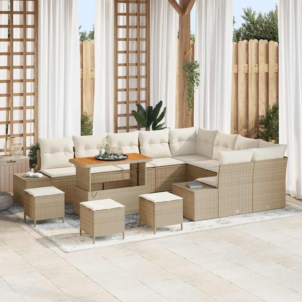 Havesofa Sæt med opbevaring 13 stk Beige Poly rattan