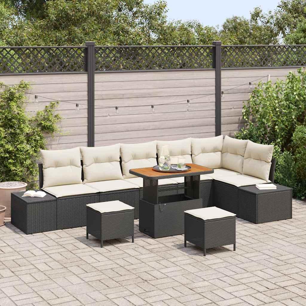Havesofa Sæt med pude 9 stk Sort og Cream 90 x 55 x 71 cm