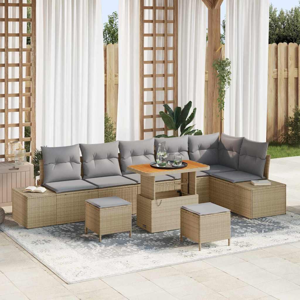 Havesofa Sæt med pude 9 stk Beige og lys grå 90 x 55 x 71 cm