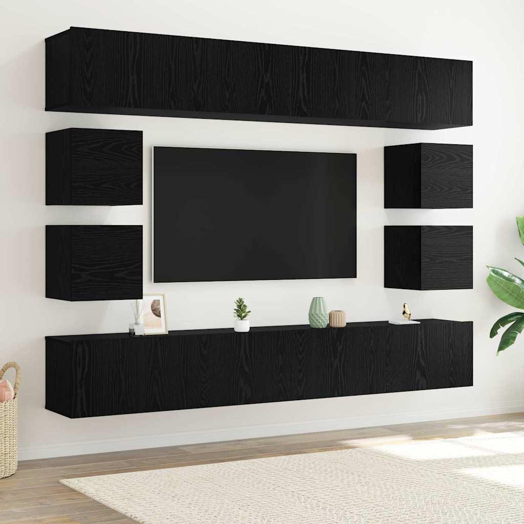 TV-møbelsæt 8 stk Sort eg 100 x 30 x 30 cm Konstrueret træ