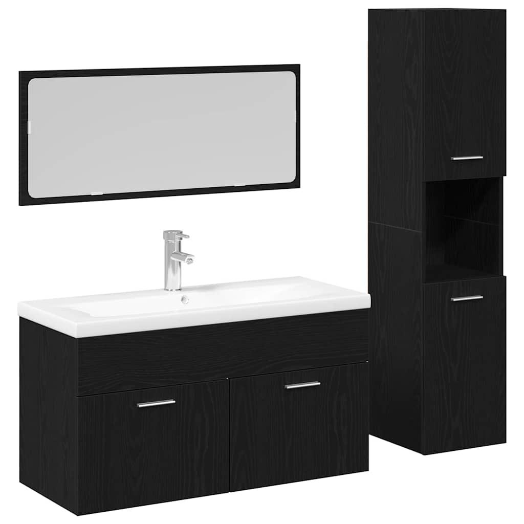 Badeværelsesmøbel sæt med dør 2 stk Sort eg 90 x 38.5 x 46 cm