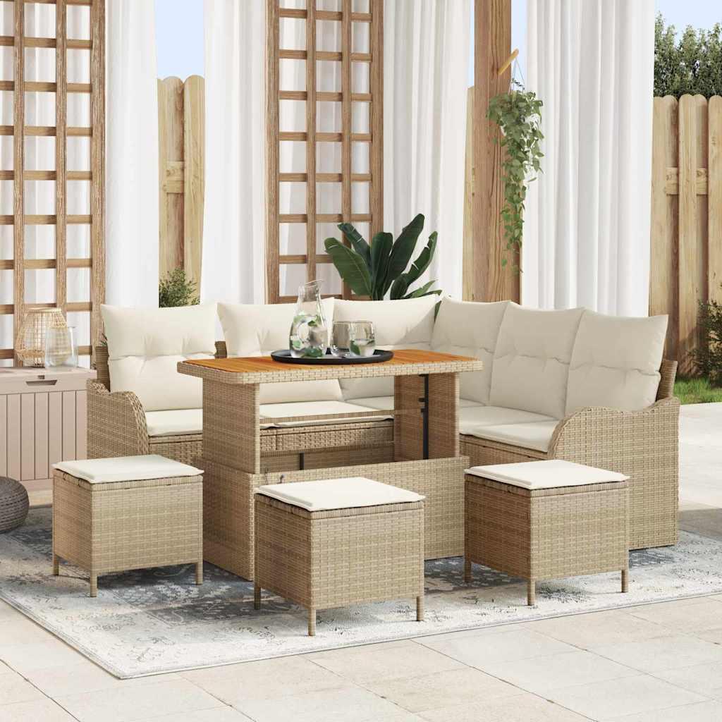 Havesofa sæt med puder 9 dele i beige polyrattan