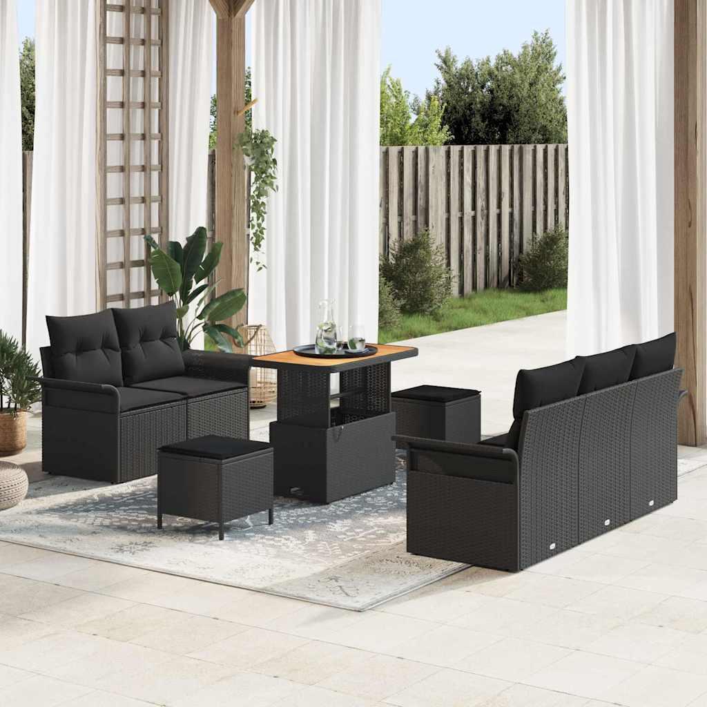 Havesofa Sæt med pude med opbevaring 8 stk Sort 90 x 55 x 71 cm