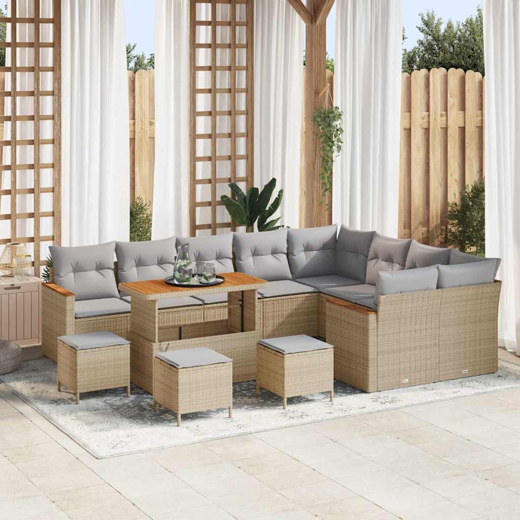 Havesofa SÃ¦t med pude 13 stk Beige Poly rattan