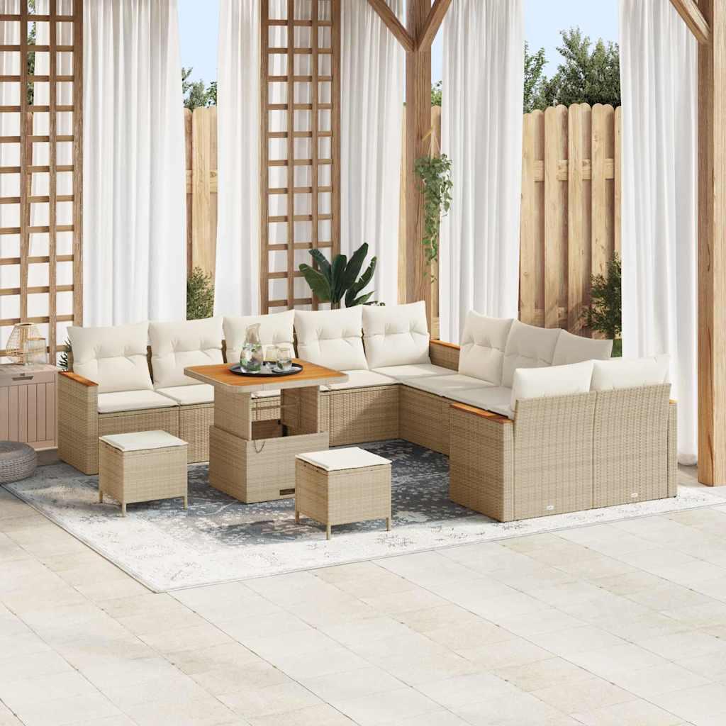 Havesofa SÃ¦t med pude 13 stk Beige Poly rattan