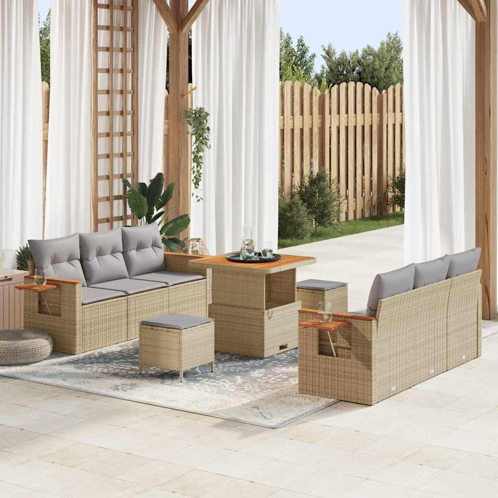 Havesofa SÃ¦t med pude 9 stk beige og lysegrÃ¥ 80 x 80 x 71 cm