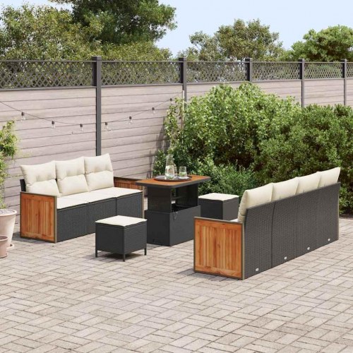 Havesofa Sæt 10 stk Sort og cremefarvet 90 x 55 x 71 cm