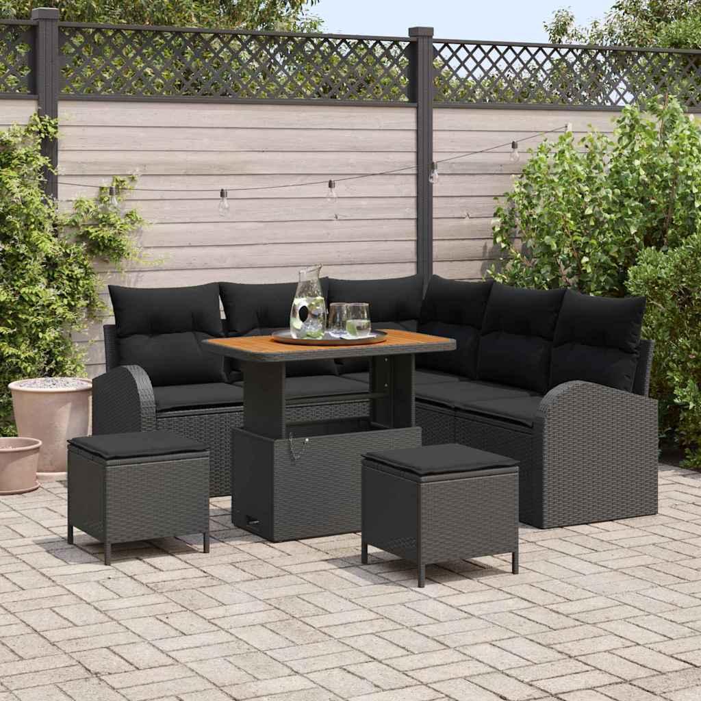 Havesofa Sæt med pude med opbevaring 8 stk Sort 90 x 55 x 71 cm