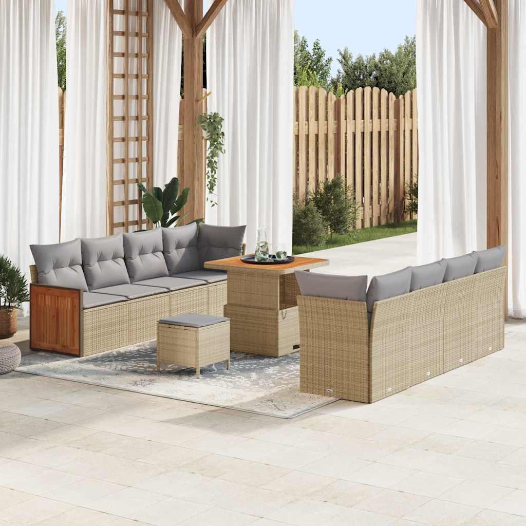 Havesofa SÃ¦t med pude 11 stk beige og lysegrÃ¥ 80 x 80 x 71 cm