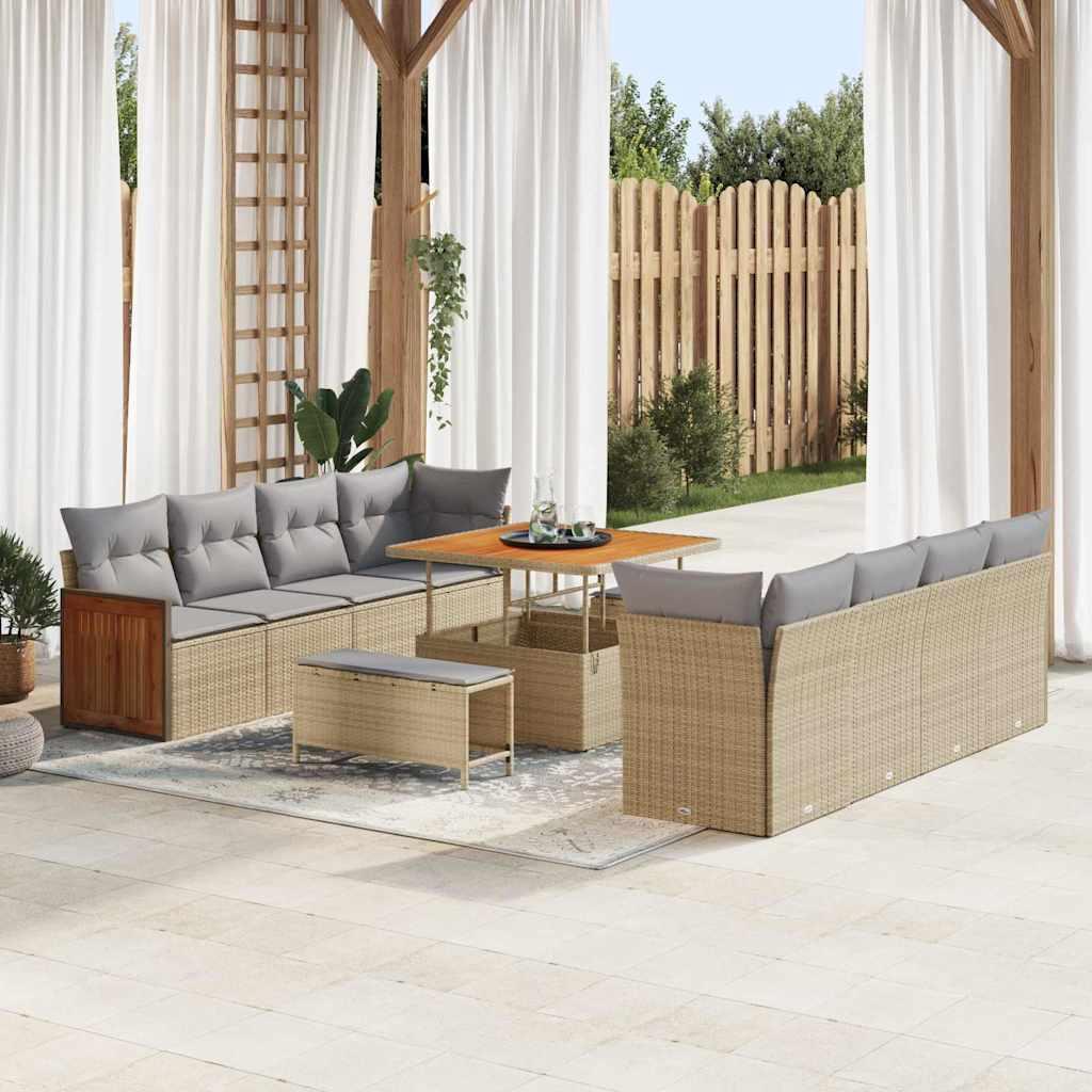 Havesofa SÃ¦t med pude 11 stk beige og lysegrÃ¥ 100 x 100 x 71 cm